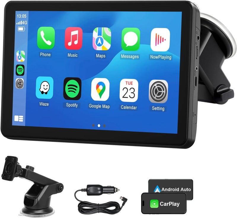 Aonerex شاشة سيارة لاسلكية CarPlay و Android Auto، 7 بوصة HD بلوتوث AirPlay شاشة تعمل باللمس ستيريو سيارة محمولة نظام ملاحة مشغل موسيقى فيديو عكس، سيري، AUX، مساعد صوتي - Image 1